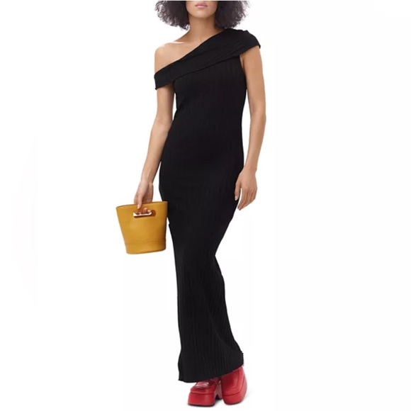 Simon Miller Asymmetric Wide Rib Maxi Dress in Black, Size M New w/Tag - Picture 8 of 8